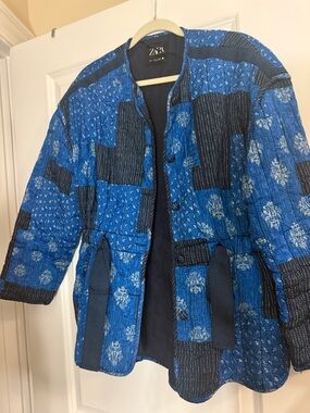 Zara Blue Patchwork Quilted Jacket